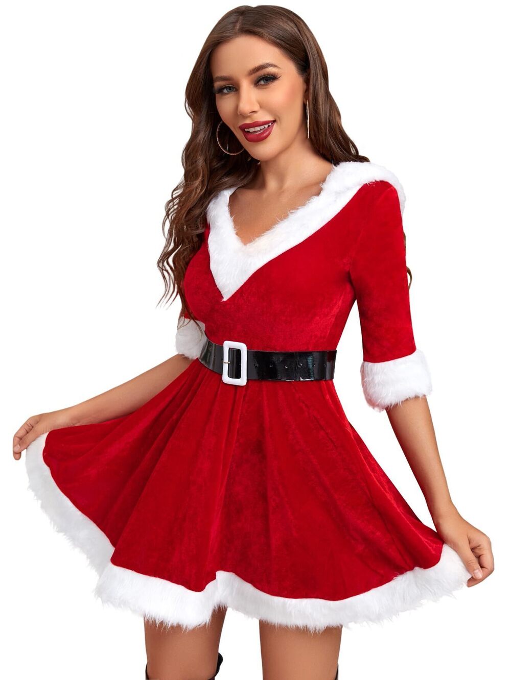 1048 Sexy Santa Costume Cosplay Mrs. Claus Christmas Dress Costume 2 Pcs